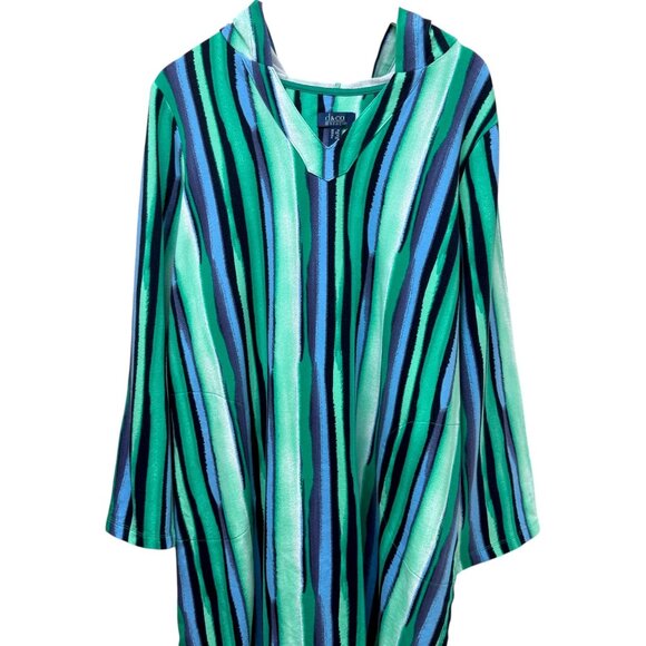 Denim & Co Beach Cover Up Plus Size 1X  Blue Stripe French Terry Womens Hoodie - Picture 8 of 13